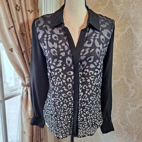 Silk Leopard Print Shirt with Yellow Back, Sheer, Long Sleeve, EUC - Picture 1 of 10